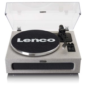 LENCO LS-440GY – Pladespiller med 4 indbyggede højttalere – Stof – Grå