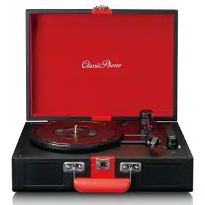 CLASSIC PHONO TT-110BKRD – Pladespiller med Bluetooth®-modtagelse og indbyggede højttalere – Sort/rød